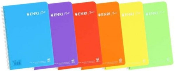 Paq/5 cuaderno espiral fº 80h 90g. cuad.4x4 c/m enri plus tapa plastico