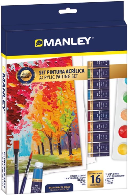 Set 16 piezas pintura acrilica manley