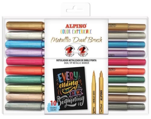 Estuche 10 rotuladores doble punta dual brush colores metalicos