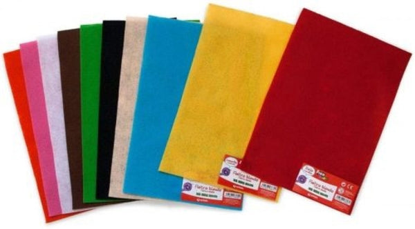 Pack/10 planchas de fieltro 30x45cm colores surtidos espesor 1.30mm