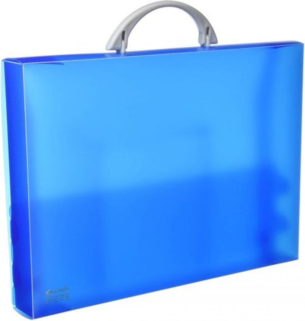 Maletín portadocumentos polipropileno azul 345x245x40mm. con asa abatible y broche.