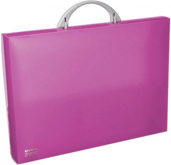 Maletín portadocumentos polipropileno fucsia 345x245x40 mm. con asa abatible y broche.