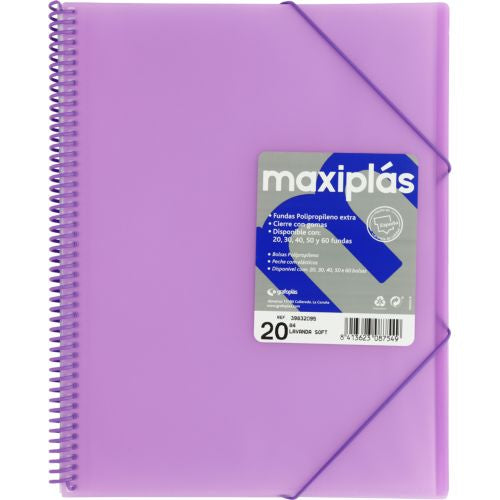CARPETAS A4 20 FUNDAS A4 ESPIRAL MAXIPLAS LAVANDA SOFT