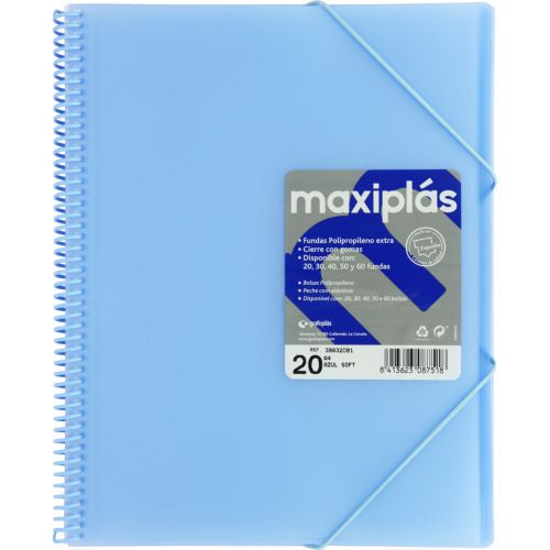 CARPETAS A4 30 FUNDAS A4 ESPIRAL MAXIPLAS AZUL SOFT