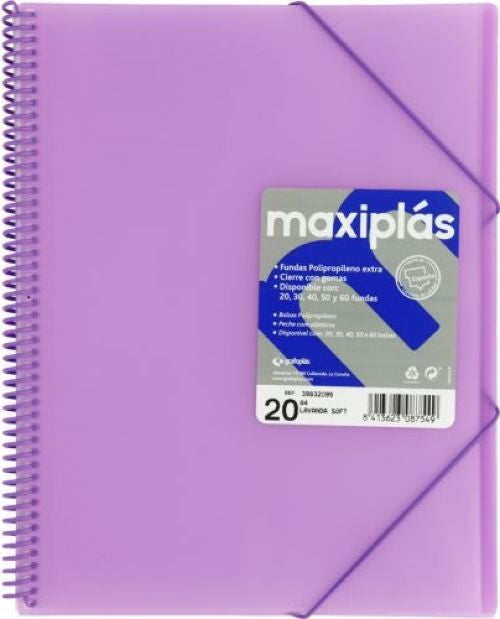 CARPETAS A4 40 FUNDAS A4 ESPIRAL MAXIPLAS LAVANDA SOFT