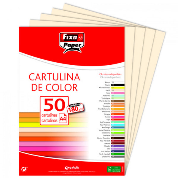 PAQ/50 CARTULINAS FIXO A4 180G. MARFIL