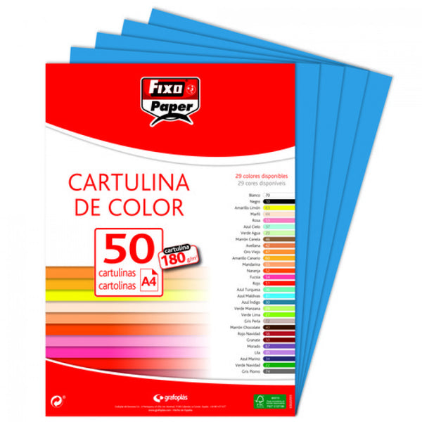Paq/50 cartulinas fixo a4 180g. azul indigo