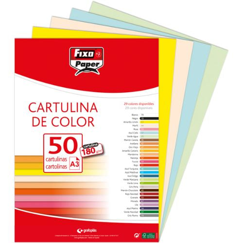 PAQ/50 CARTULINAS FIXO A3 180G. VERDE AGUA