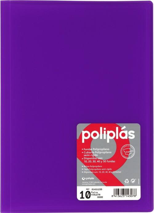 CARPETA Fº 10 FUNDAS SOLDADAS TRANSLUCIDAS VIOLETA POLIPLAS