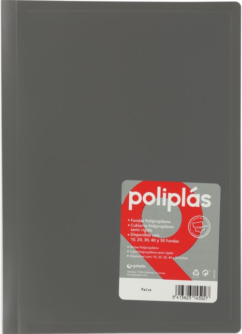 CARPETA Fº 20 FUNDAS SOLDADAS OPACAS GRIS POLIPLAS