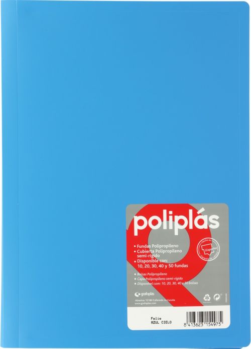CARPETA Fº 40 FUNDAS SOLDADAS OPACAS AZUL CIELO POLIPLAS