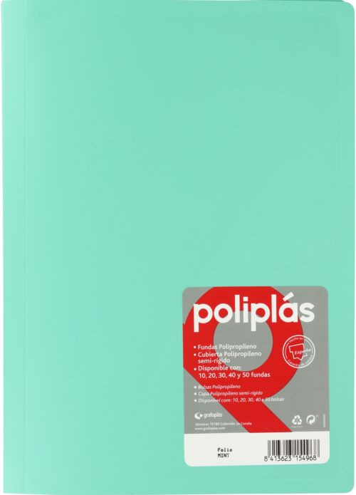 CARPETA Fº 30 FUNDAS SOLDADAS OPACAS VERDE AGUA POLIPLAS