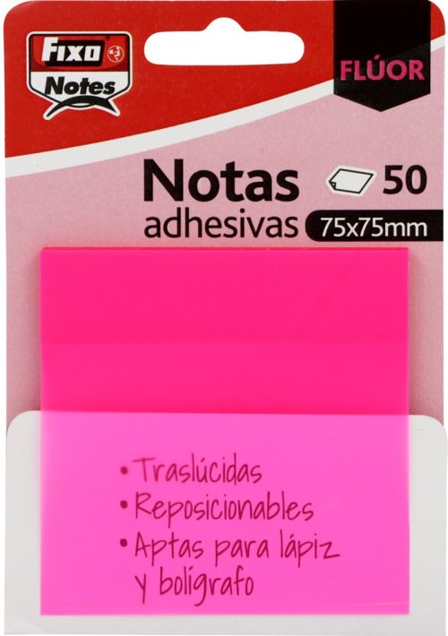 BLOC 50 NOTAS ADHESIVAS TRANSLUCIDAS 75X75 ROSA FLUOR
