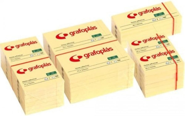 PACK 12 BLOC NOTAS ADHESIVAS 75X50MM AMARILLAS GRAFOPLAS