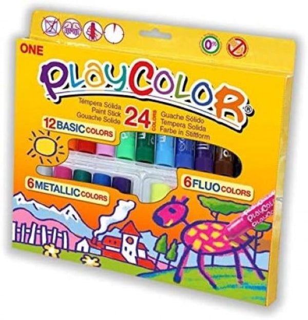 Estuche 24 playcolor one 10g 12 basic + 6 metallic + 6 fluo colores surtidos