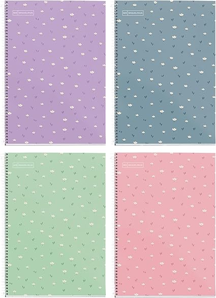 Paq/4 cuaderno espiral folio 80h 90g cuad.4x4 c/m serie flores colores surtidos