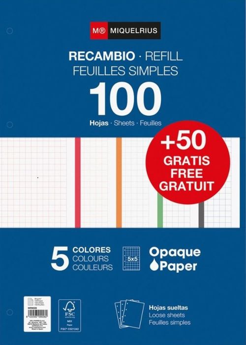 Recambio notebook5 a4 100+50 90g cuadrícula 5x5 greca colores intensos