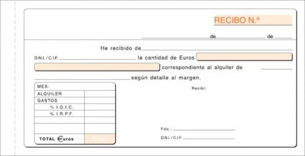 PAQ/10 TALONARIO RECIBO ALQUILER DUPLICADO CON IGIC