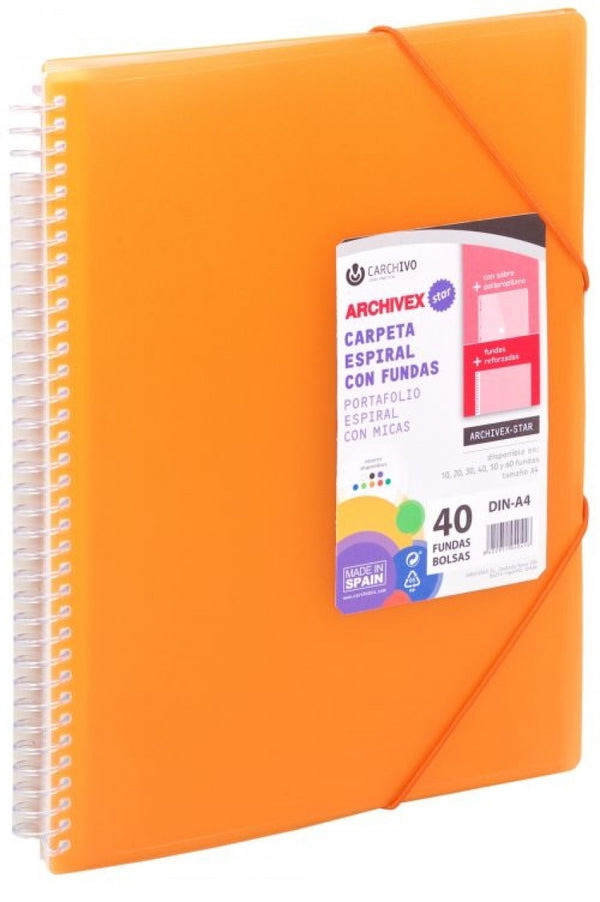 CARPETA 30 FUNDAS A4 ESPIRAL ARCHIVEX STAR NARANJA CARCHIVO