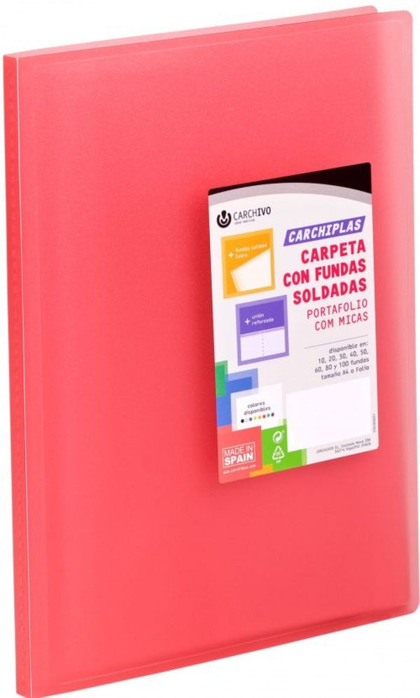 Carpeta 10 fundas soldadas a4 tapa flexible color rojo carchiplas