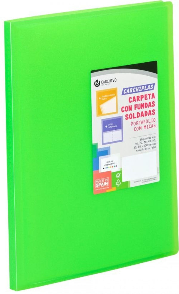 Carpeta 20 fundas soldadas a4 tapa flexible color lima carchiplas