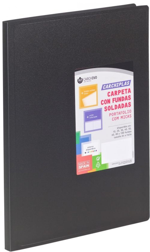 Carpeta 50 fundas soldadas a4 tapa flexible color negro carchiplas