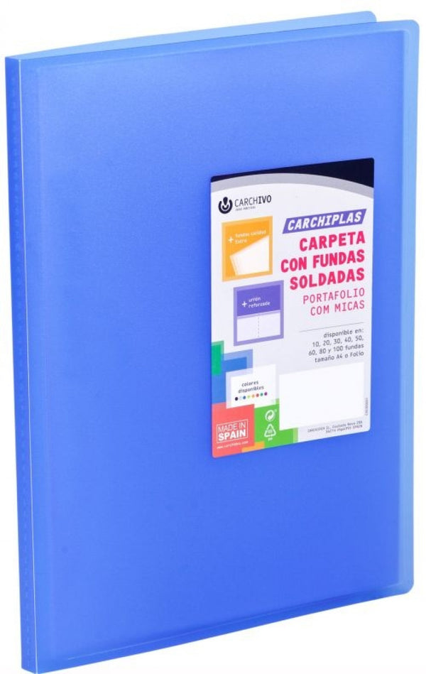 Carpeta 60 fundas soldadas a4 tapa flexible color azul carchiplas