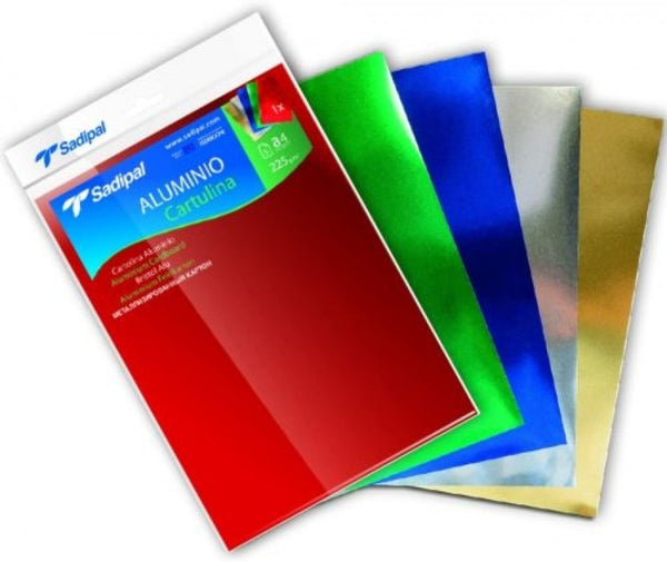 PAQ/5 CARTULINAS ALUMINIO A4 225G COLORES SURTIDOS