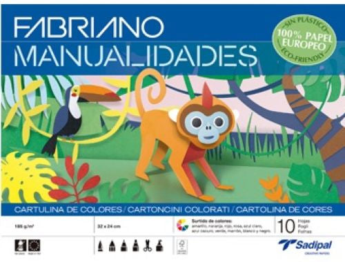 Bloc manualidades 10 cartulinas 185 g. colores surtidos 32x24cm
