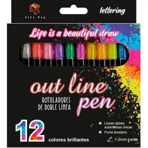 SET DE 12 ROTULADORES OUTLINER BICOLOR LETTERING
