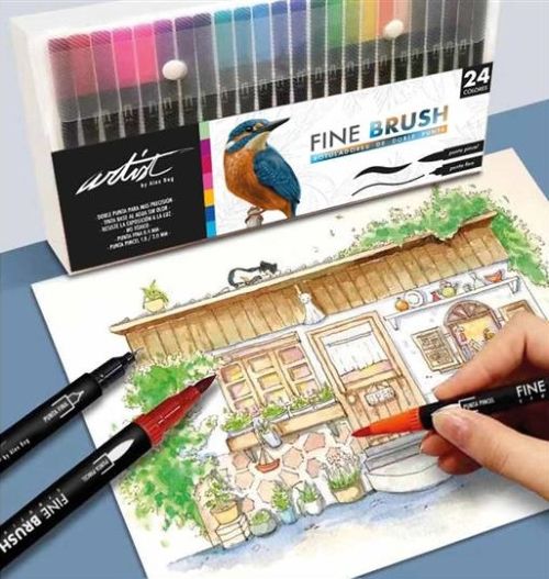 Estuche 24 rotuladores fine brush doble punta colores surtidos