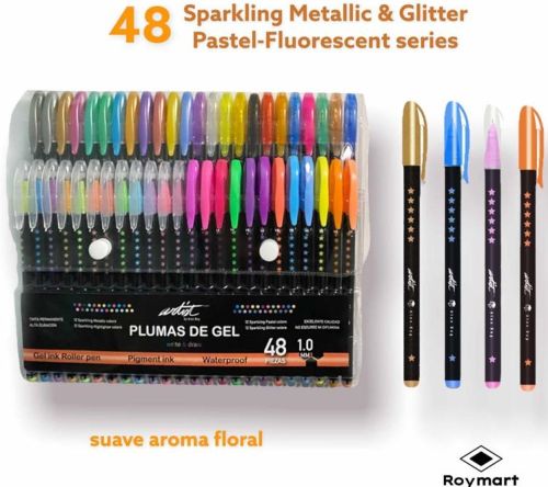 SET 48 PLUMAS DE GEL INK GLITTER/NEON/METAL/PASTEL ARTIST