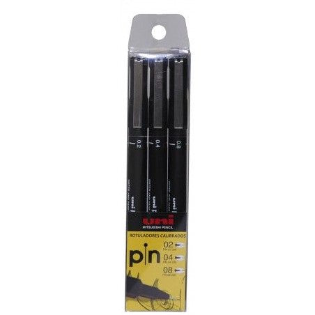 Estuche 3 rotuladores calibrados 0,2mm 0,4mm 0,8mm uni-ball