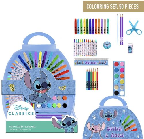 SET PAPELERIA COLOREABLE 50 PIEZAS STITCH