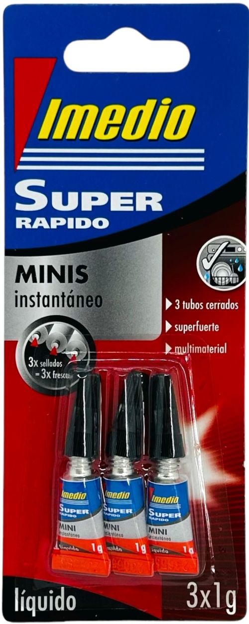 Blister 3 tubos pegamento súper rápido mini 1g. Imedio