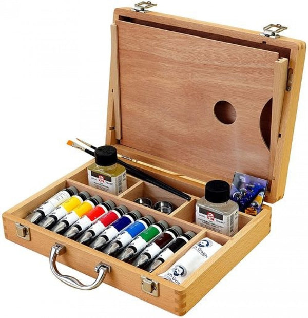 Caja de madera 10 tubos de oleo van gogh 40ml 32x24x7cm talens