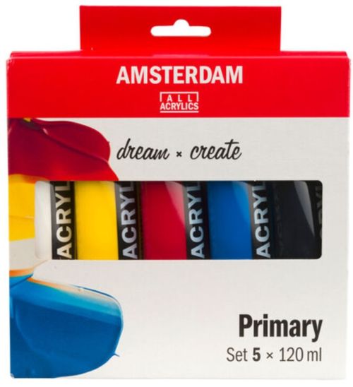 Estuche 5 botes acrílico amsterdam 120ml colores primarios